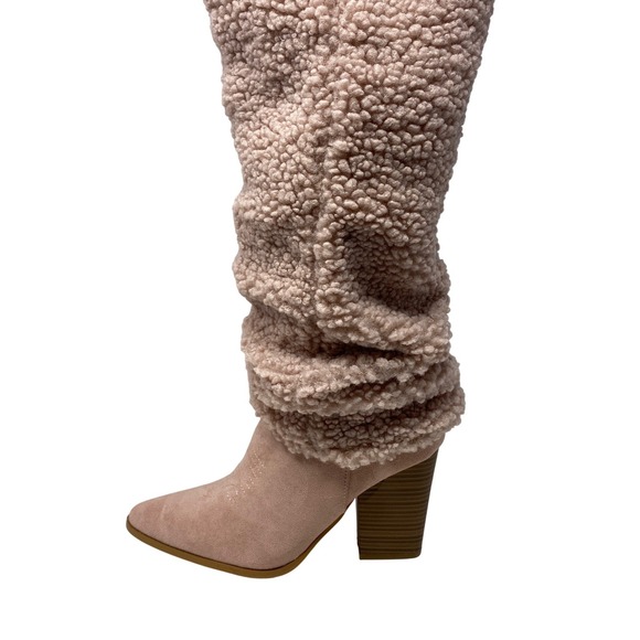 Lilliana Womens 9 Sherpa Boots Faux Fur Slouchy Y2K Festival Coquette Cowboy - Picture 6 of 12